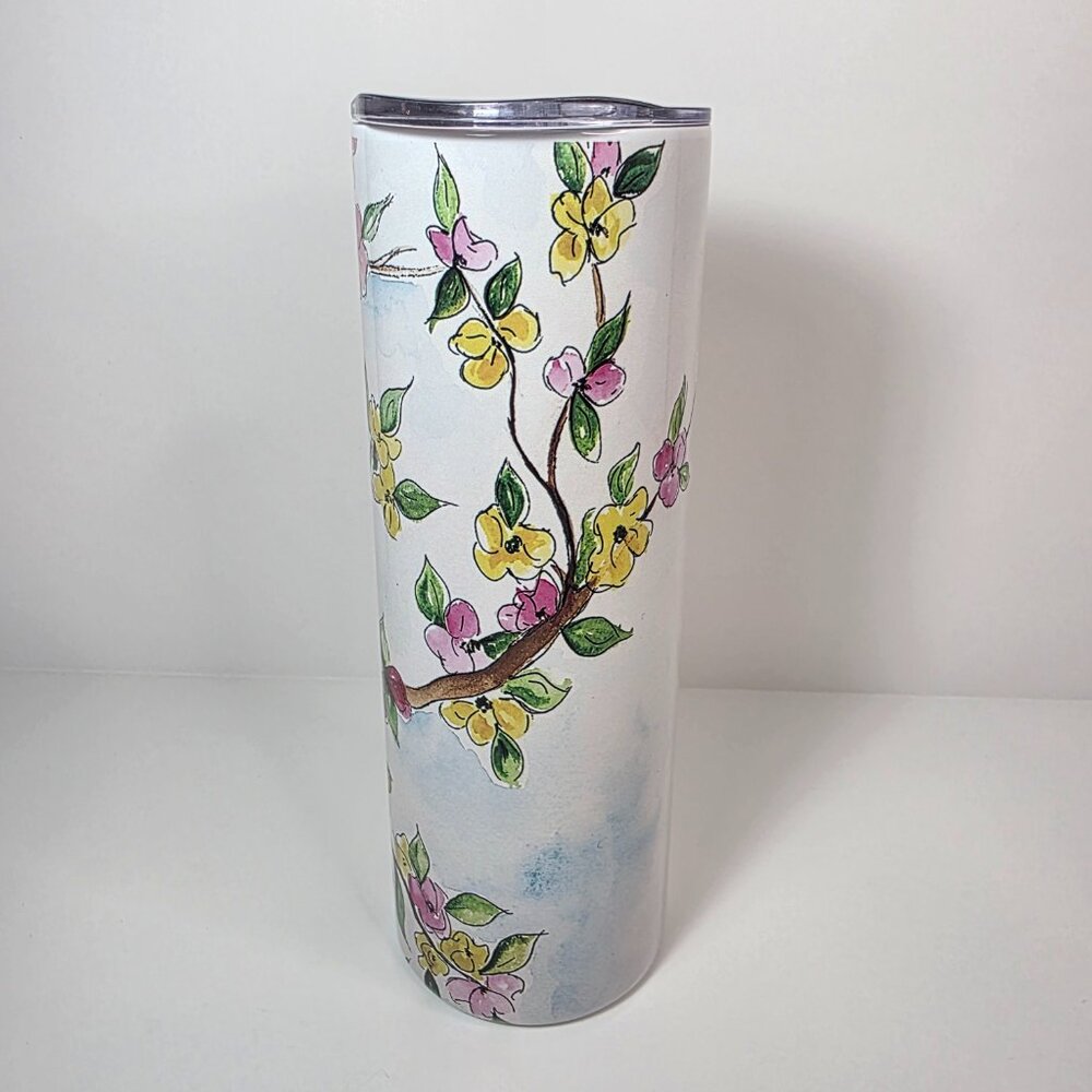 Bird Watercolor 20oz Stainless Steel Tumbler | Floral Bird Cup - Picture 5 of 7